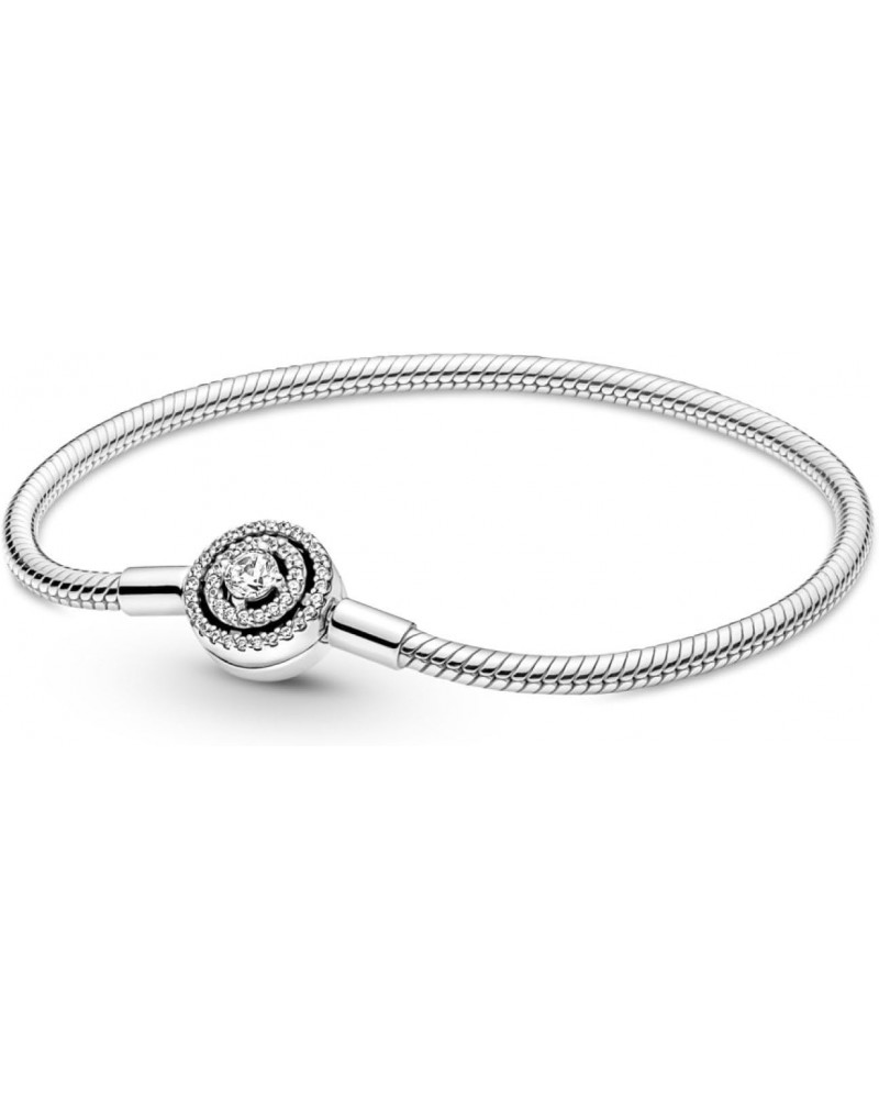 Moments Halo Clasp Snake Chain Bracelet - Sterling Silver Charm Bracelet for Women - Compatible Moments Charms - Features Ste...