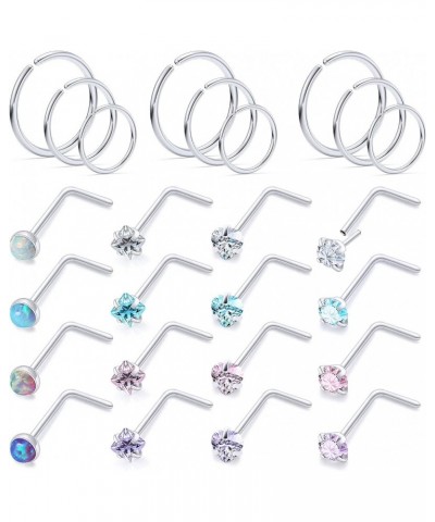 18G 20G Threadless Push in Nose Rings for Women 316L Surgical Stainless Steel L Shaped Nose Studs Screw Bone Nose Rings Pierc...