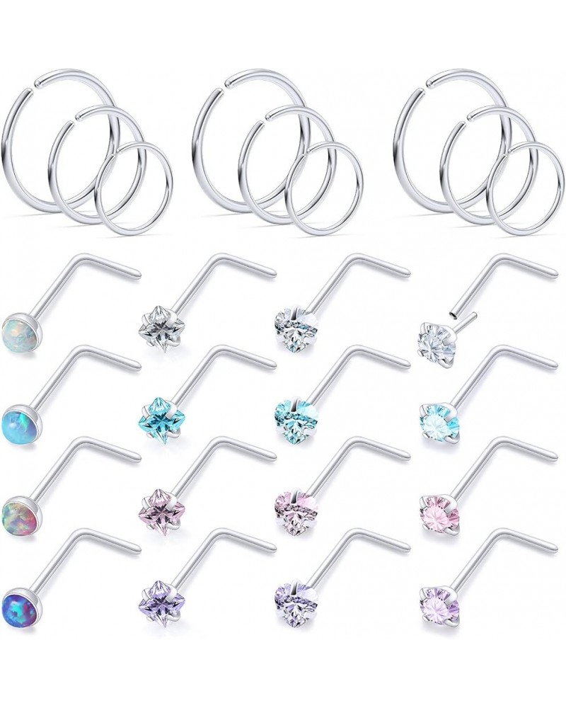 18G 20G Threadless Push in Nose Rings for Women 316L Surgical Stainless Steel L Shaped Nose Studs Screw Bone Nose Rings Pierc...