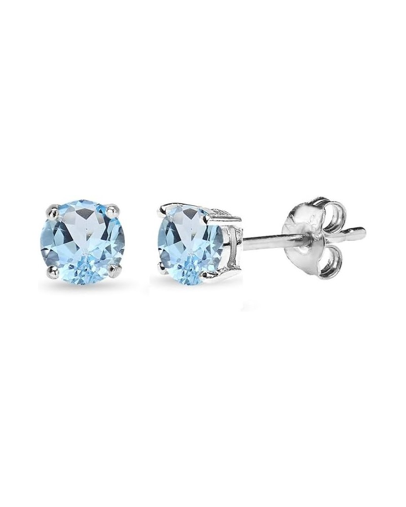 Sterling Silver Round-Cut Solitaire Blue Topaz Stud Earrings for Women Girls 4mm - Silver $12.09 Earrings