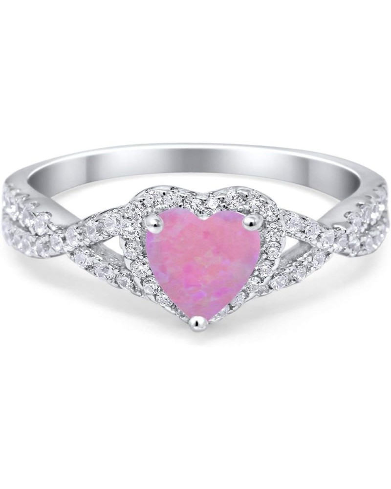 Heart Promise Ring Infinity Shank Round Simulated Cubic Zirconia 925 Sterling Silver Lab Created Pink Opal $13.99 Rings