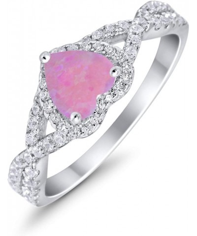 Heart Promise Ring Infinity Shank Round Simulated Cubic Zirconia 925 Sterling Silver Lab Created Pink Opal $13.99 Rings