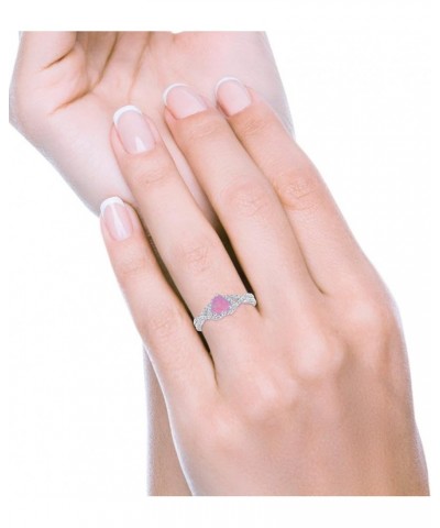 Heart Promise Ring Infinity Shank Round Simulated Cubic Zirconia 925 Sterling Silver Lab Created Pink Opal $13.99 Rings