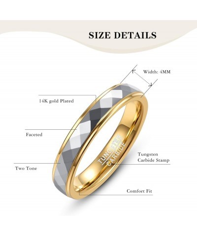 4mm Tungsten Rings for Women Rose Gold/Gold/Gunmetal/Silver Faceted Wedding Band Two Tone Ring with Step Edge Comfort Fit Siz...