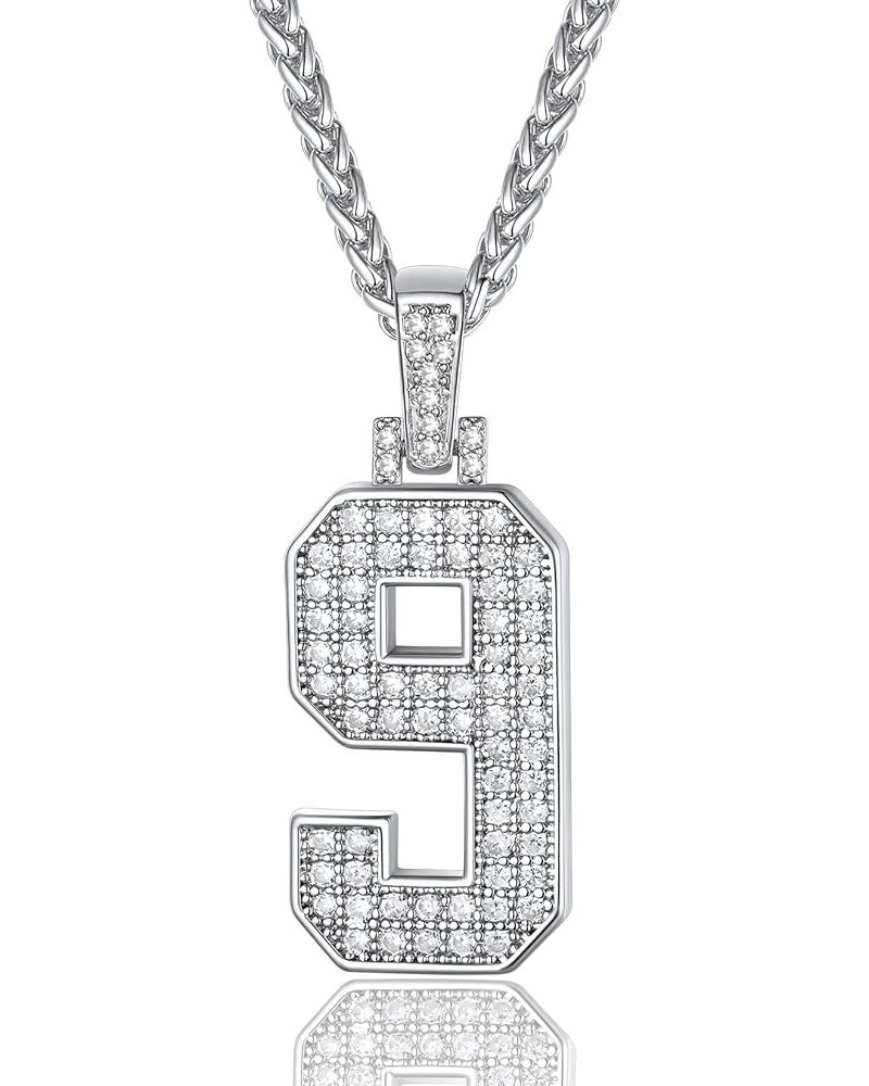 Men Cubic Zirconia 0-9 Number Pendant, Bling Initial Letter Necklace, Lucky Jewelry Necklace, Gold Plated/Silver Color-Send G...