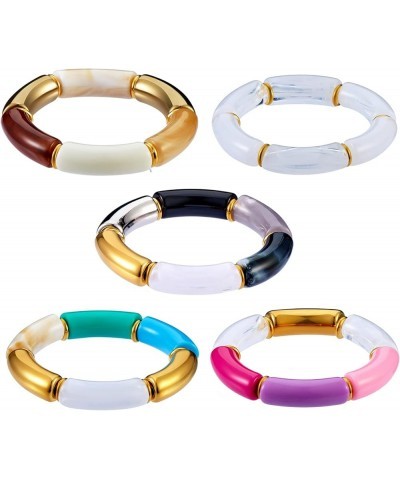 Bamboo Tube Bangles Bracelets Chunky Curved Stacking Clear Acrylic Beads Stretch Bracelets Set Candy Color Friendship Couple ...