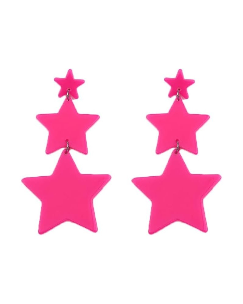 Triple Stars Acrylic Long Dangle Drop Earrings for Women Girls Fashion Dainty Pink Star Lightweight Dangling Hanging Stud Hyp...