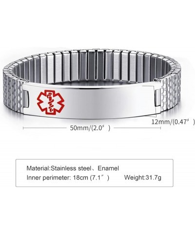 Free Engraving Elastic Stretch Stainless Steel Medical Alert ID Bracelets for Women Men, Silver/Gold/Black Length 18cm, Silve...