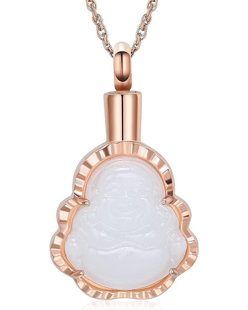 Cremation Jewelry Laughing Buddha Urn Necklace for Ashes for Women Men Memorial Keepsake Ashes Pendant Rose Gold-White $13.43...