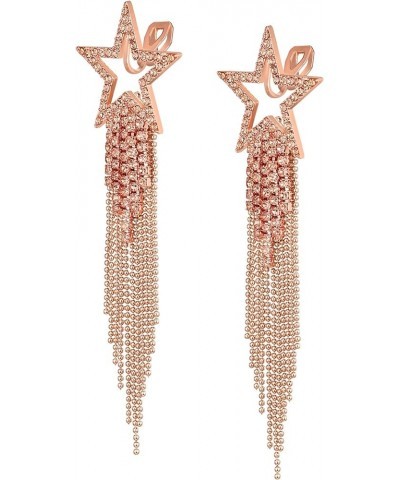 Star Tassel Clip-on Earrings for Women Girls, Rhinestone Crystal Long Waterfall Beaded Fringe Chandelier Dangle Drop Statemen...