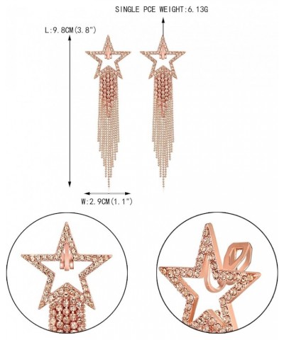 Star Tassel Clip-on Earrings for Women Girls, Rhinestone Crystal Long Waterfall Beaded Fringe Chandelier Dangle Drop Statemen...