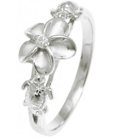 Sterling silver 925 Hawaiian plumeria flower cz 2 turtle ring rhodium plated size 3-10 $15.51 Rings