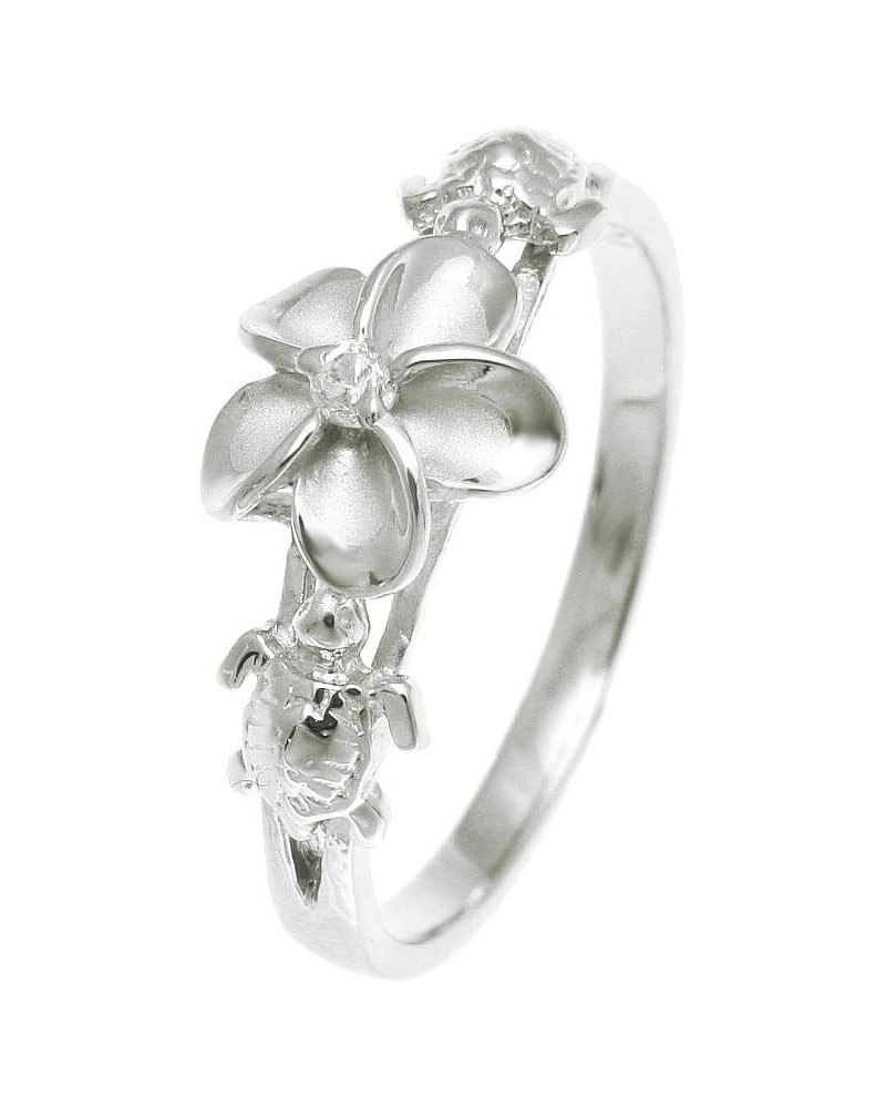 Sterling silver 925 Hawaiian plumeria flower cz 2 turtle ring rhodium plated size 3-10 $15.51 Rings