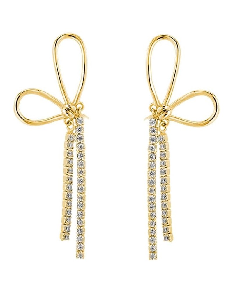 Sterling Silver CZ Bow Dangle Earrings for Women Teen Girls Rhinestone Bow Drop Earrings Tassel B-Gold $12.87 Earrings