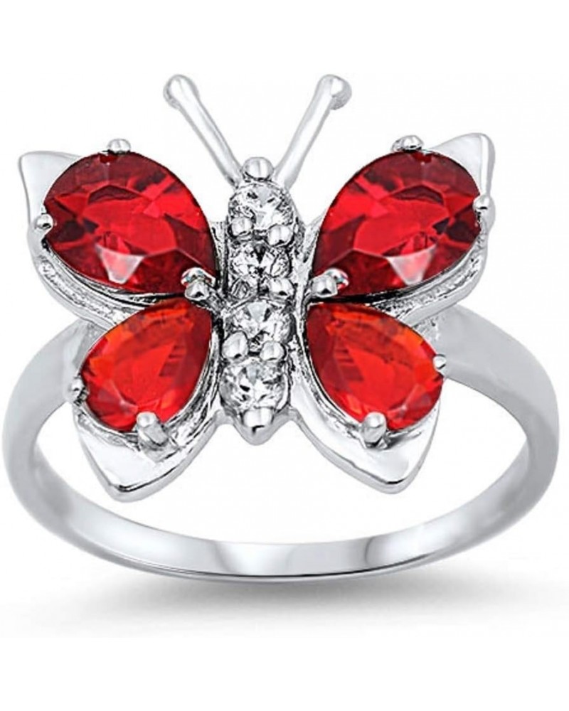 Mystic Simulated Topaz Cubic Zirconia Butterfly Hera Ring Sterling Silver (Color Options, Sizes 4-15) Simulated Ruby $10.96 R...