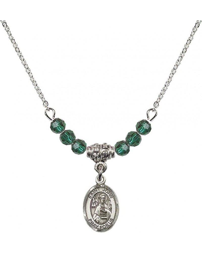 May Birth Month Bead Necklace with Catholic Patron Saint Petite Charm, 18 Inch Saint John the Apostle $32.51 Necklaces