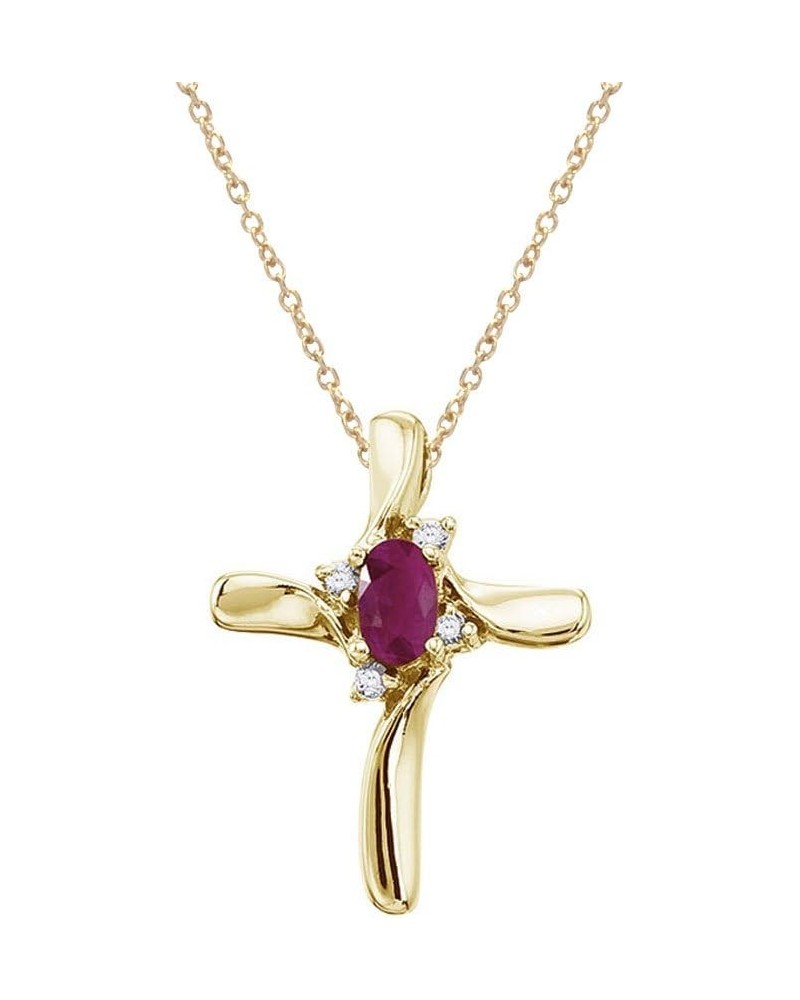 14K Yellow Gold Ruby and Diamond Cross Pendant with 18" Chain $119.46 Necklaces