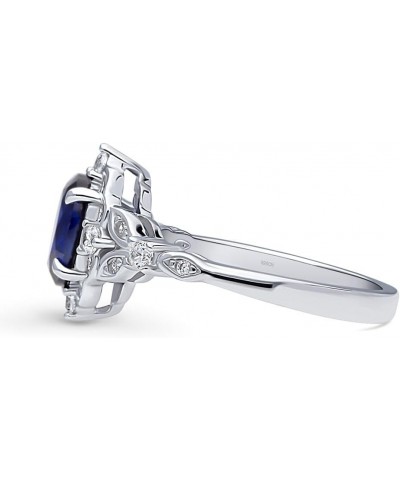 Sterling Silver Halo Wedding Engagement Rings Simulated Blue Sapphire Oval Cut Cubic Zirconia CZ Art Deco Ring for Women, Rho...