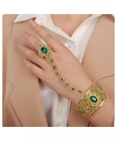 Exotic Emerald Green Crystal Beads Hand Chain Cuff with Finger Ring for Women Girls Special Occasion Jewelry Green $16.23 Bra...