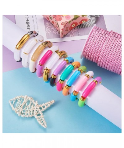 Bamboo Tube Bangles Bracelets Chunky Curved Stacking Clear Acrylic Beads Stretch Bracelets Set Candy Color Friendship Couple ...