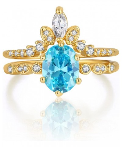 Crystal Engagement Rings Gemstone Wedding Rings Gold Plated Wedding Band Bridal Ring Set for Women 10 Blue $12.72 Bracelets