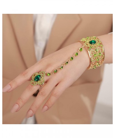 Exotic Emerald Green Crystal Beads Hand Chain Cuff with Finger Ring for Women Girls Special Occasion Jewelry Green $16.23 Bra...