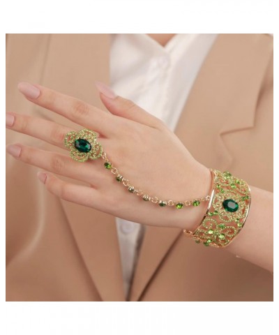 Exotic Emerald Green Crystal Beads Hand Chain Cuff with Finger Ring for Women Girls Special Occasion Jewelry Green $16.23 Bra...