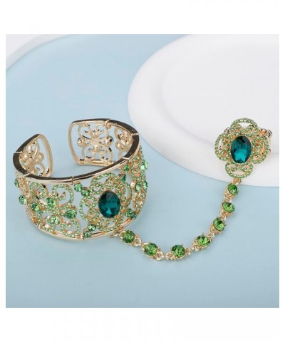 Exotic Emerald Green Crystal Beads Hand Chain Cuff with Finger Ring for Women Girls Special Occasion Jewelry Green $16.23 Bra...