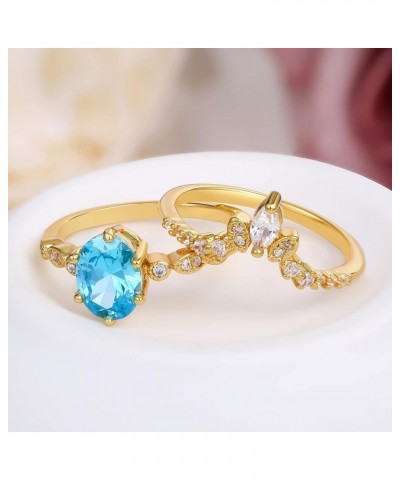 Crystal Engagement Rings Gemstone Wedding Rings Gold Plated Wedding Band Bridal Ring Set for Women 10 Blue $12.72 Bracelets