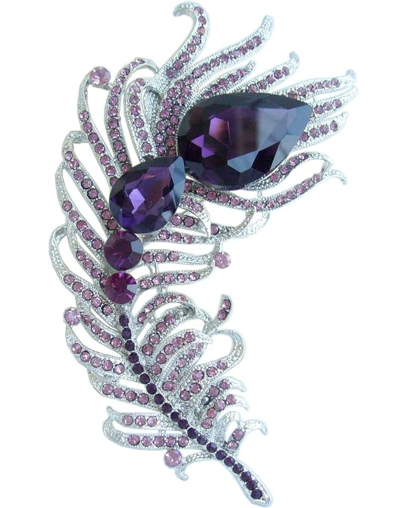 4.33" Rhinestone Crystal Peacock Feather Brooch Pin Pendant BZ5038 Silver-Tone Purple $9.43 Brooches & Pins