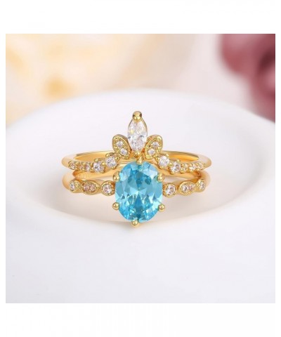 Crystal Engagement Rings Gemstone Wedding Rings Gold Plated Wedding Band Bridal Ring Set for Women 10 Blue $12.72 Bracelets