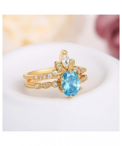 Crystal Engagement Rings Gemstone Wedding Rings Gold Plated Wedding Band Bridal Ring Set for Women 10 Blue $12.72 Bracelets