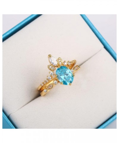 Crystal Engagement Rings Gemstone Wedding Rings Gold Plated Wedding Band Bridal Ring Set for Women 10 Blue $12.72 Bracelets