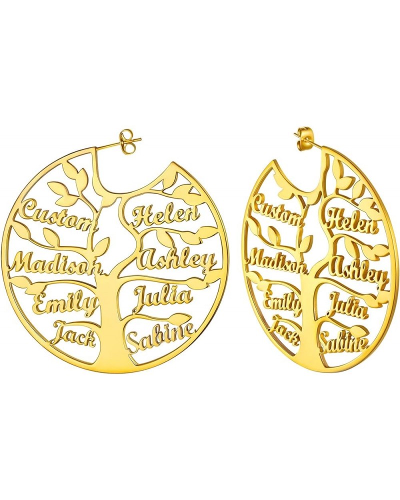 Name Hoop Earrings for Women Engraved 1-8 Names Gold Plated Custom Personalized Family Tree of Life Circle Earrings 60mm Gold...