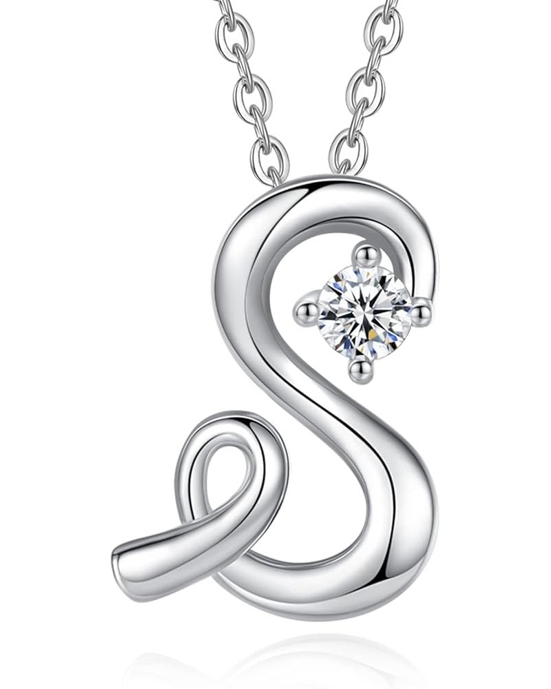 Sterling Silver Initial Necklaces for Women, Dainty 26 Alphabet Pendant Necklace Jewelry Gift, 18 Inch Chain S $15.98 Necklaces