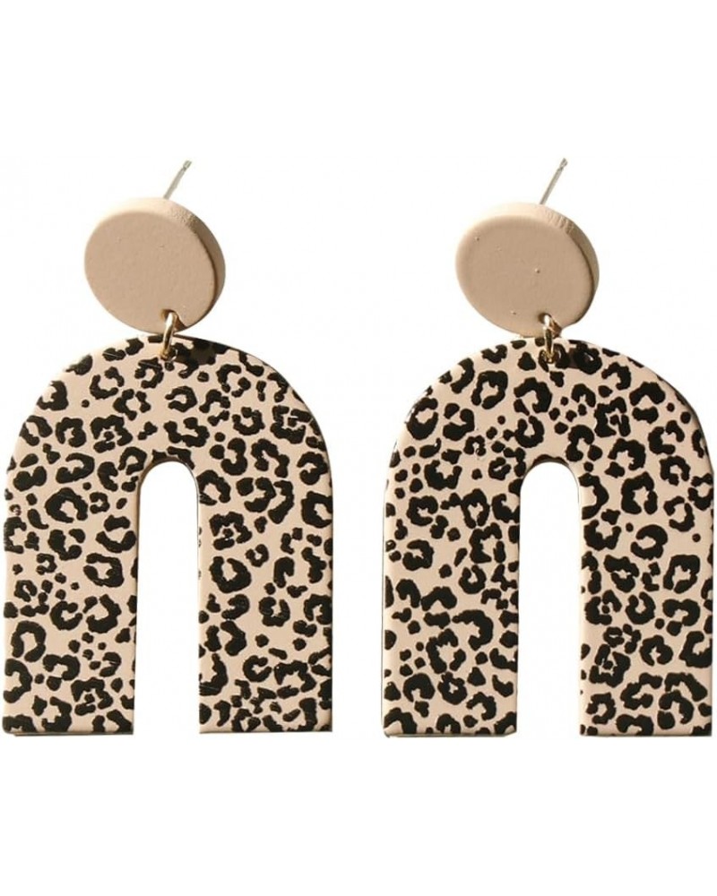 Women's U Shape Dangle Drop Earrings One Size Leopard Brown $9.05 Earrings