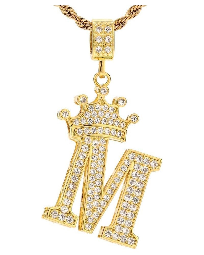 Letters Initial Crown Alphabet Name Necklace for Men Women Unisex Gold Silver Plated Letters Pendants & 24'' Rope Chain Hip H...