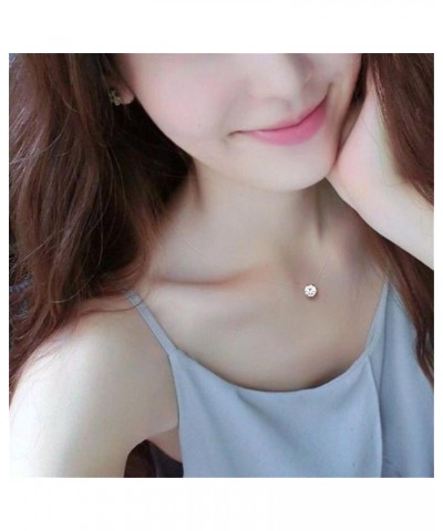 Sollarisy Simulation Crystal Necklace Round Pendant Necklace Fishing Line Clavicle Chain for Women $3.36 Necklaces