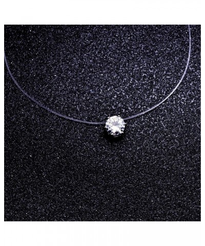 Sollarisy Simulation Crystal Necklace Round Pendant Necklace Fishing Line Clavicle Chain for Women $3.36 Necklaces