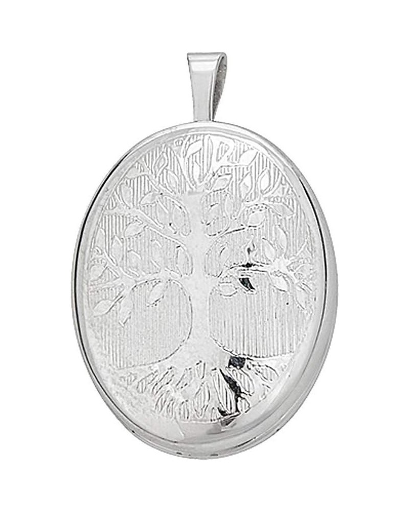 Sterling Silver Rhodium Tree of Life Oval Locket 18" Diamond Cut Cable Chain Necklace $24.20 Necklaces