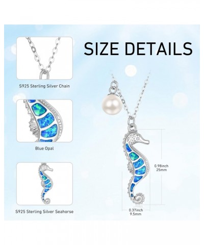 Seahorse Necklace Sterling Siver Blue Opal Seahorse Ocean Pendant Jewelry Single Pearl Seahorse Gifts for Women Girls $28.60 ...