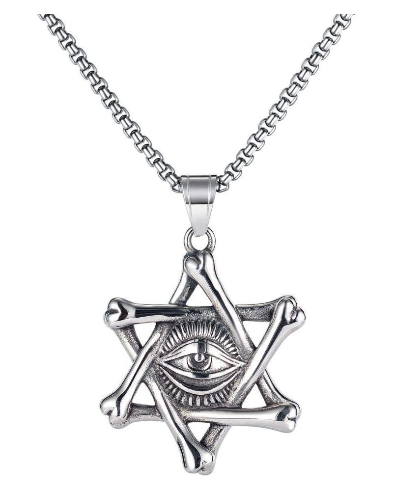 Mens Womens Stainless Steel Lucky Star of David Eye Pendant Necklace Silver Silver Eye $8.24 Necklaces