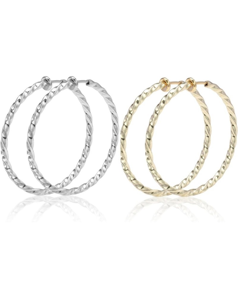 Big Clip On Twisted Hoop Earrings Jewelry Set Silver Gold Color 30mm-silver and gold $8.69 Earrings