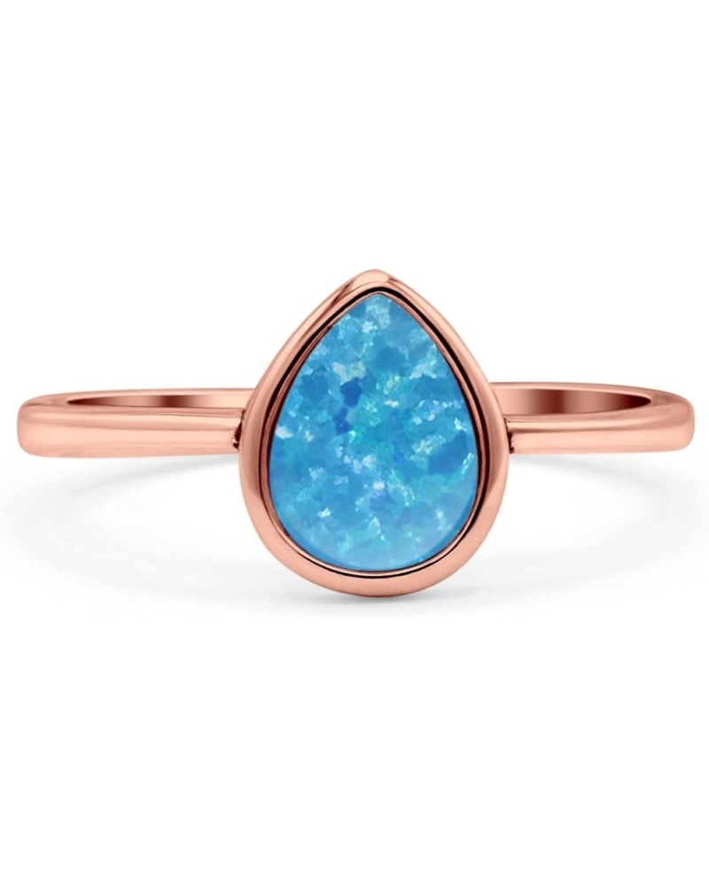 Teardrop Pear Petite Dainty Thumb Ring Lab Created Opal Fashion Ring 925 Sterling Silver Rose Tone, Lab Created Blue Opal $16...