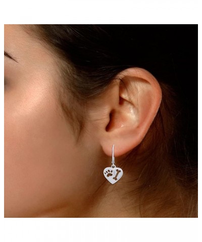 Bone & Paw Print Lever Back Heart Dangle Earrings Jewelry For Women 14k Gold Over Sterling Silver white-gold-plated-silver $1...