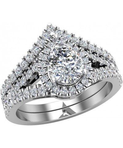 Pear Cut Halo Diamond Wedding Ring Set 14K Gold (Moissanite Center) White Gold $498.12 Sets