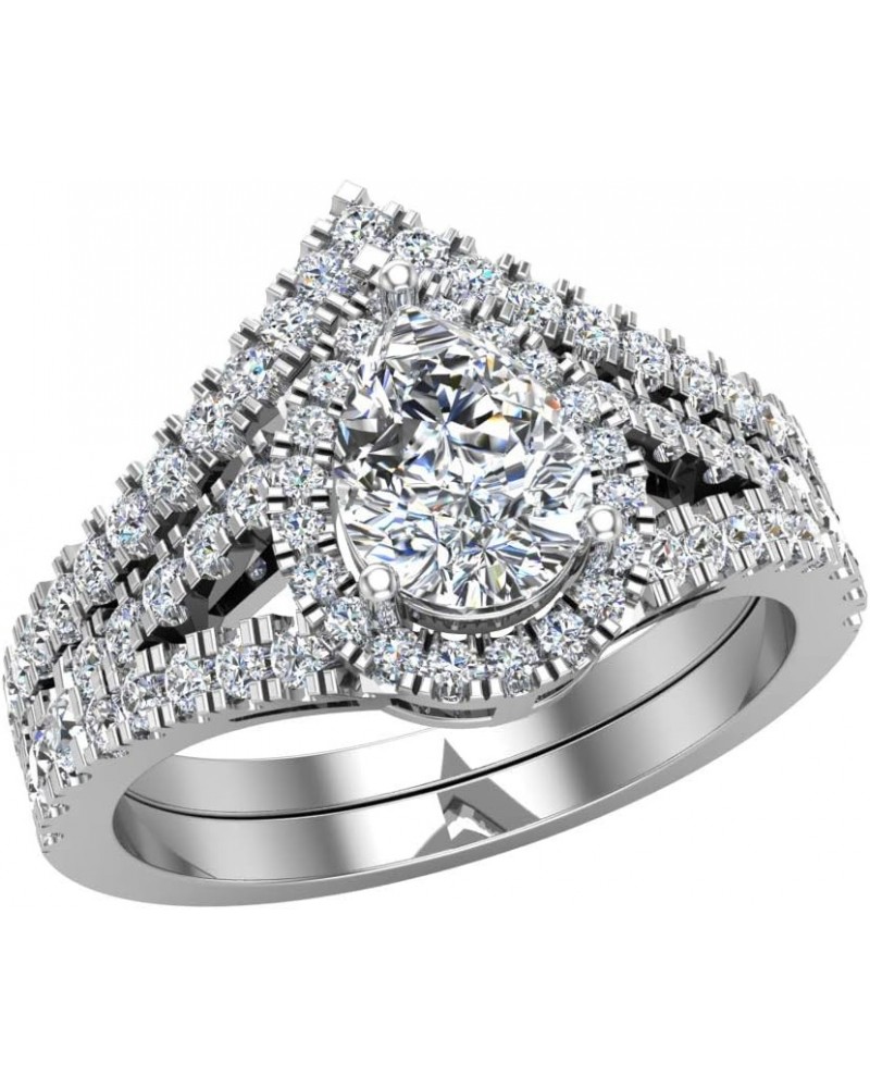 Pear Cut Halo Diamond Wedding Ring Set 14K Gold (Moissanite Center) White Gold $498.12 Sets