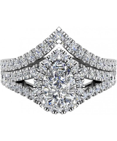 Pear Cut Halo Diamond Wedding Ring Set 14K Gold (Moissanite Center) White Gold $498.12 Sets