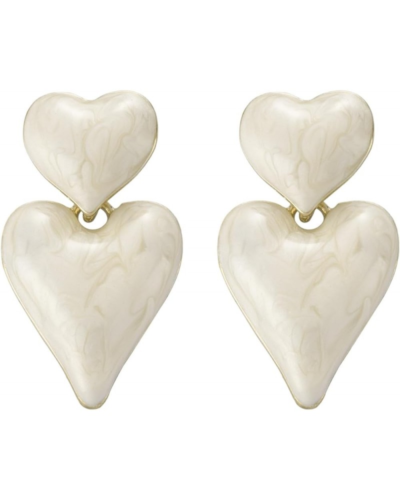 Enamel Heart Drop Earrings Gold Tone for Women Girls White $7.94 Earrings