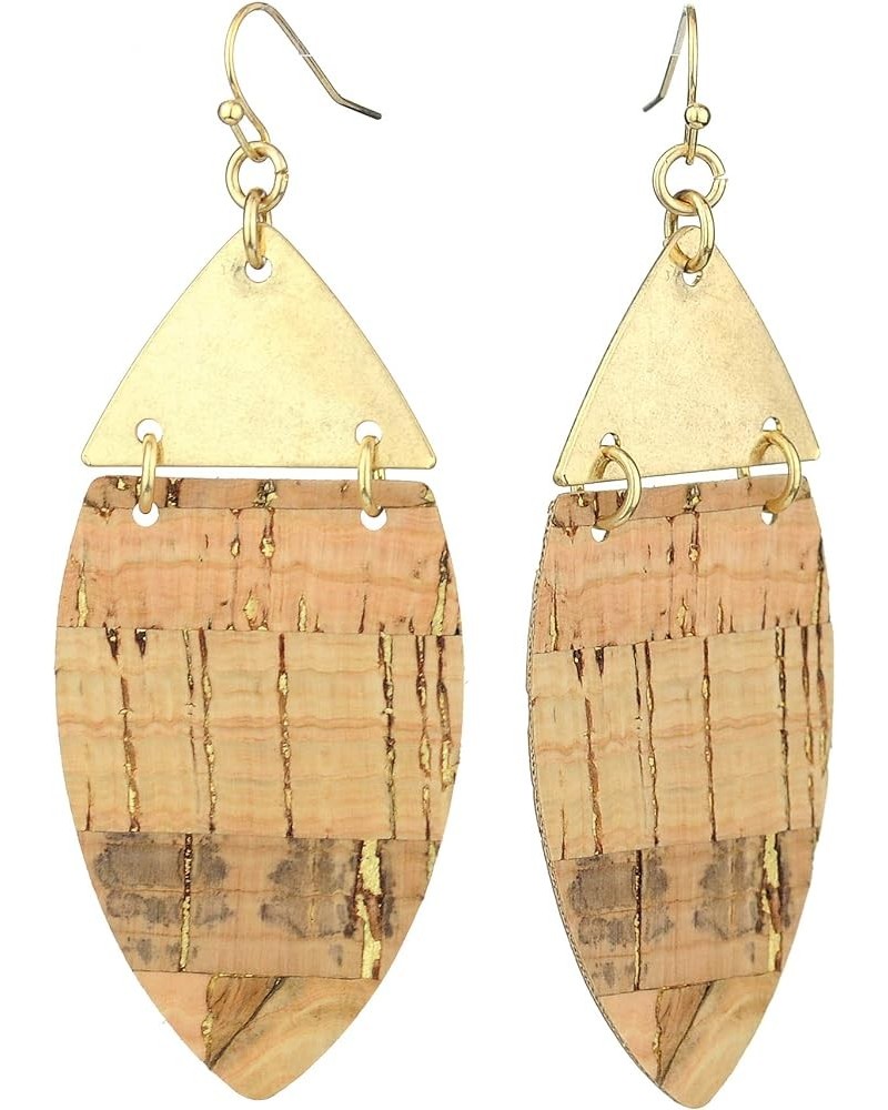 Women's Metal Wood Textured Almond Shape Dangle Pierced Earrings Dark Beige $8.09 Earrings